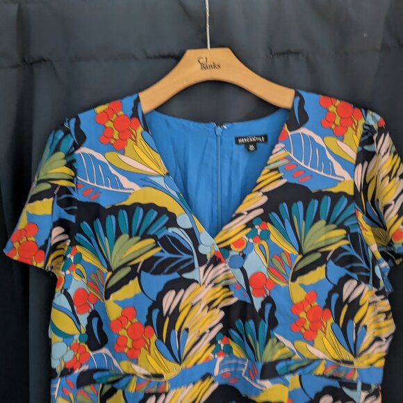 J.Crew Mercantile Women’s Blue Floral V Neck Wrap Front Mini Dress Size 16 - Picture 4 of 9